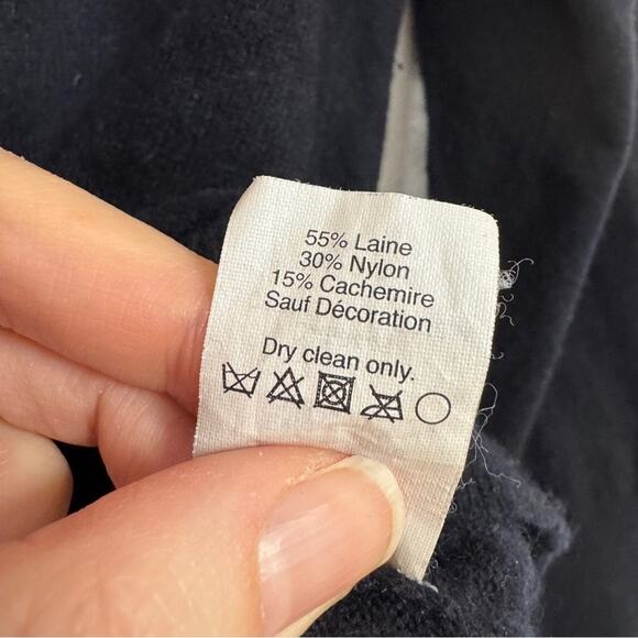 J Crew Navy Blue Beaded Shoulder Cashmere Blend Sweater Womens L Preppy Coquette - Picture 4 of 10